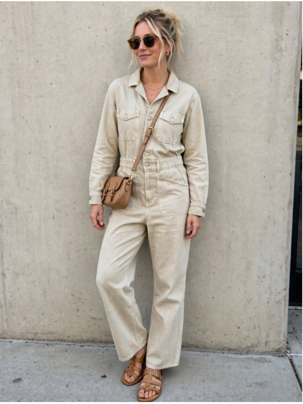 Universal Thread Long Sleeve Utility Baggy Beige Denim Jumpsuit New Size 8
